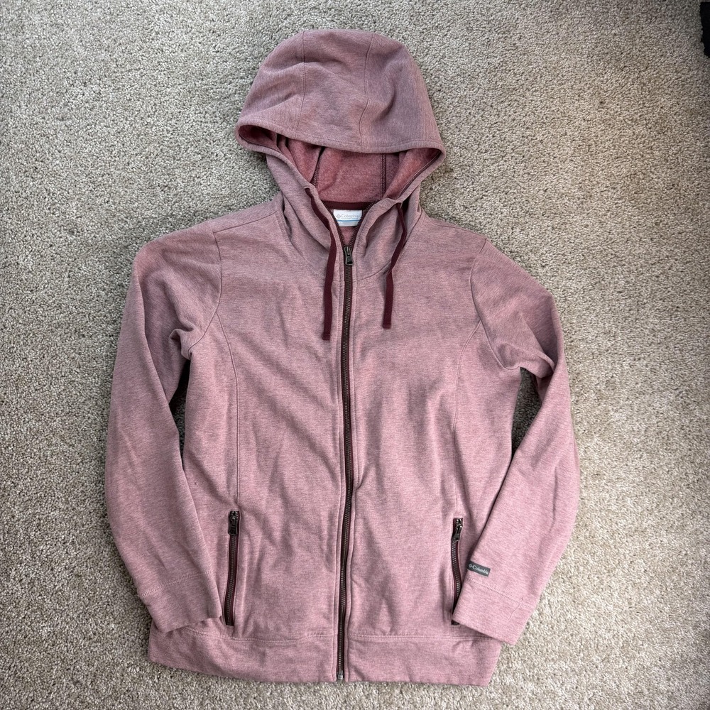Columbia Hoodie Womens Large Pink Fleece Full Zip Jacket Logo Sweatshirt Casual